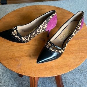 Salvatore Ferragamo Suede Leather Leopard Print Pumps
